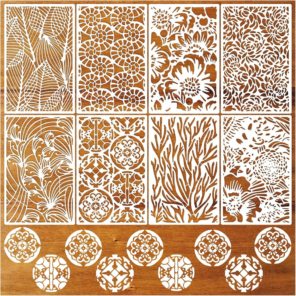 8 Pieces Stencils for Painting Reusable Corals Flowers Leaves Stencils Template Spray Paint Crafts Stencil for DIY Wood Wall Canvas Floor Furniture Crafts
