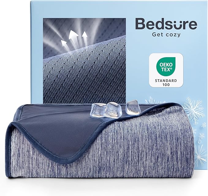 Bedsure Summer Cooling Navy Blue Throw Blanket for Hot Sleepers with Sports Mesh Design, Arc-Chill Q-Max 0.4 Lightweight Breathable Ice Cold Blanket Throws for Night Sweats, 50 x 70 Inches