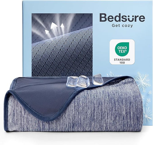 Bedsure Summer Cooling Navy Blue Throw Blanket for Hot Sleepers with Sports Mesh Design, Arc-Chill Q-Max 0.4 Lightweight Breathable Ice Cold Blanket Throws for Night Sweats, 50 x 70 Inches