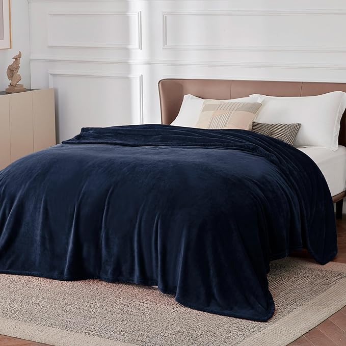Bedsure Navy Fleece Blankets Queen Size - Bed Blanket Blue Soft Lightweight Plush Fuzzy Cozy Luxury Microfiber, 90x90 inches