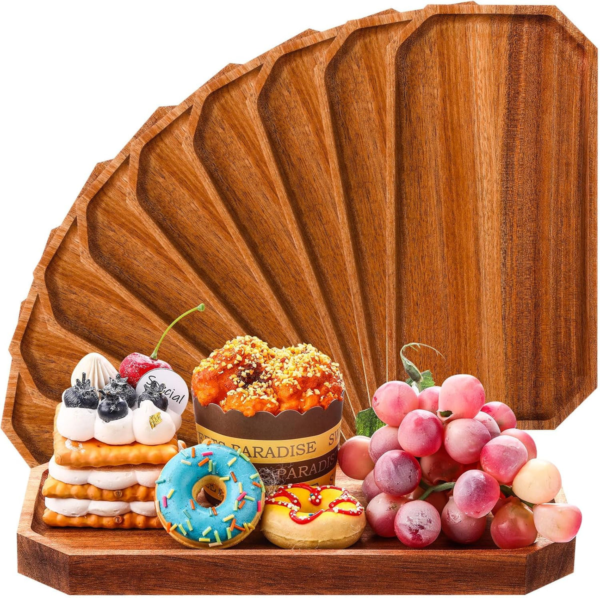 Dandat 12 Pack Wooden Serving Platter Bulk Acacia Wood Platters 10 x 5 Inch Rustic Serving Tray Rectangular Charcuterie Board Cheese Plate for Home Decor Dessert Vegetables Fruit Cookie