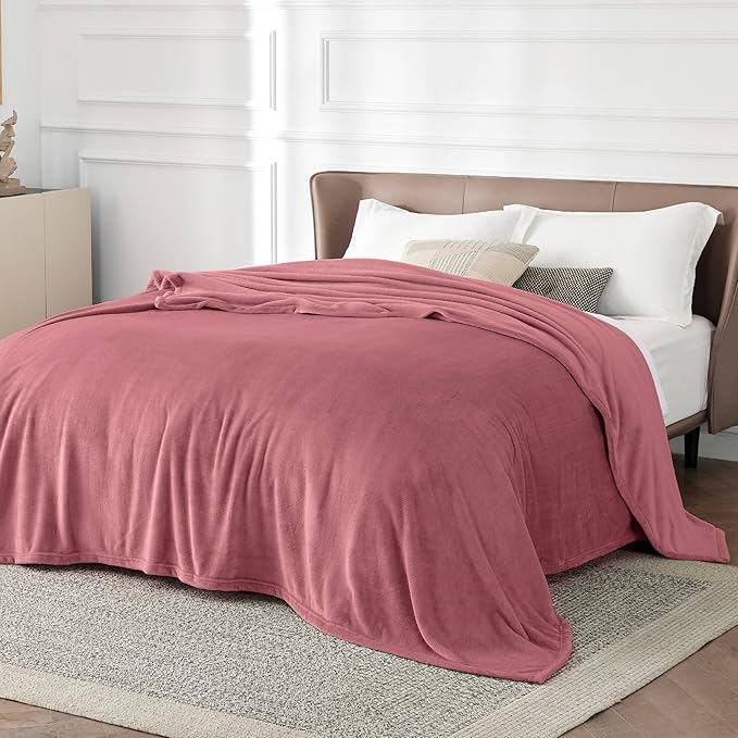 Bedsure Fleece Bed Blankets Queen Size Rose Pink - Soft Lightweight Plush Fuzzy Cozy Luxury Blanket Microfiber, 90x90 inches