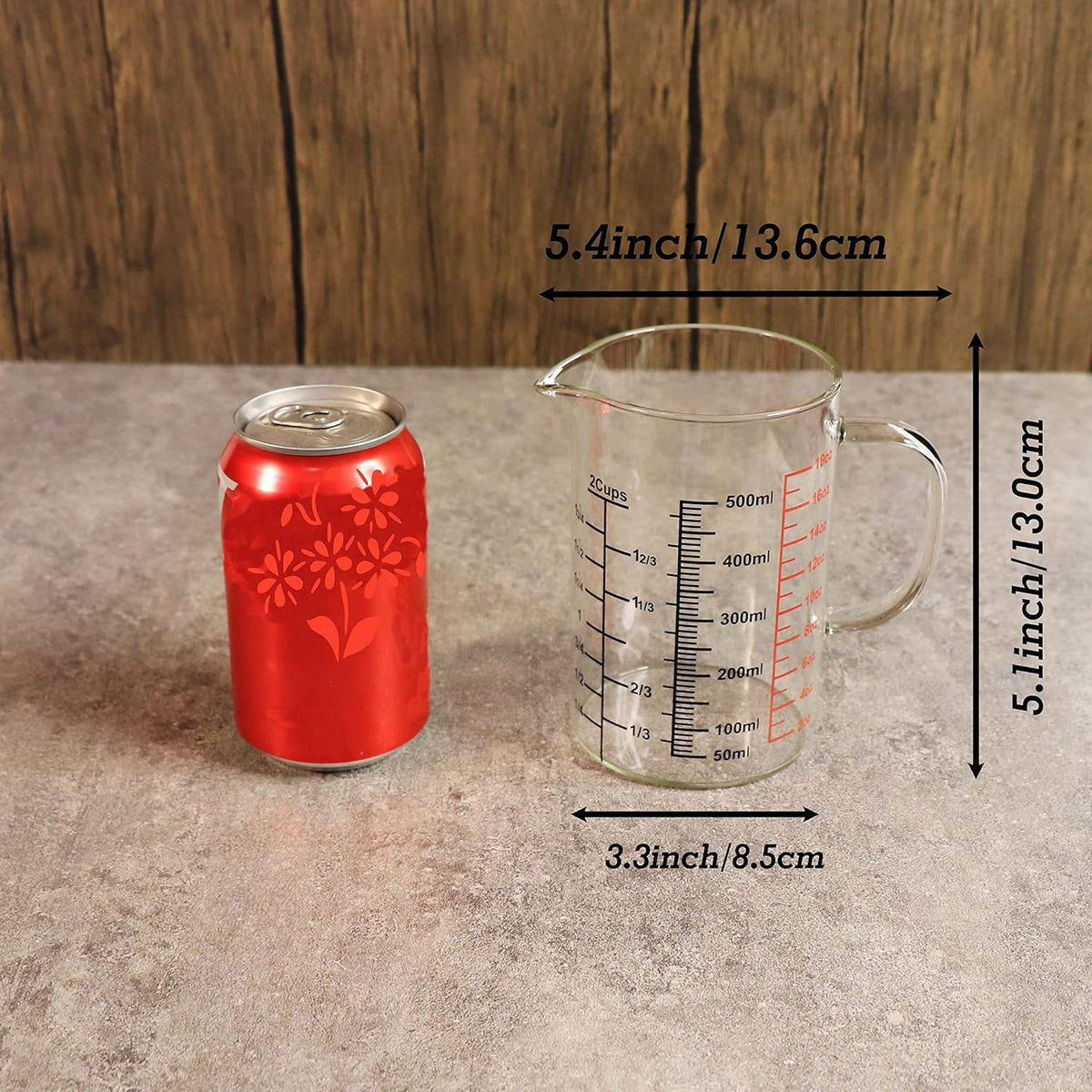 Glass Measuring Cup-[Insulated handle | V-Shaped Spout]-Made of High Borosilicate Glass Measuring Cup for Kitchen or Restaurant, Easy to Read, 500 ML (16 Oz, 2 Cup)