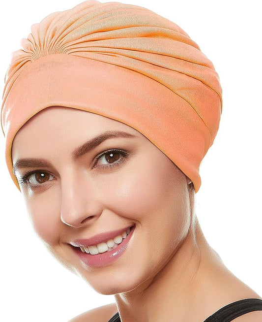 BEEMO Swim Caps for Women Swimming Turban Polyester Latex Lined Pleated for Ladies