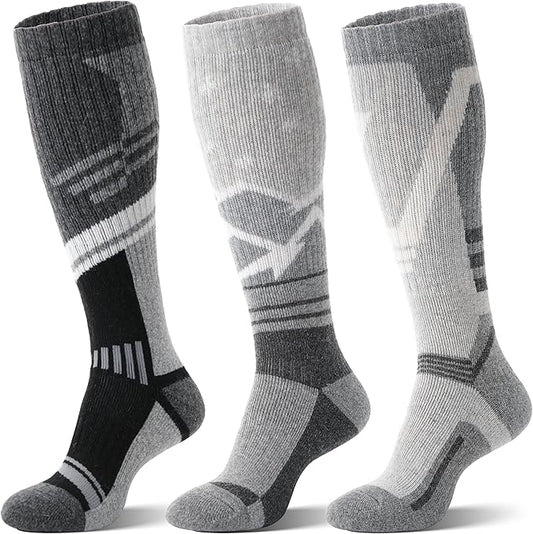 3 Pairs Merino Wool Ski Socks Thermal Warm Winter Thick Knee High Snowboarding Skiing Socks for Women Men