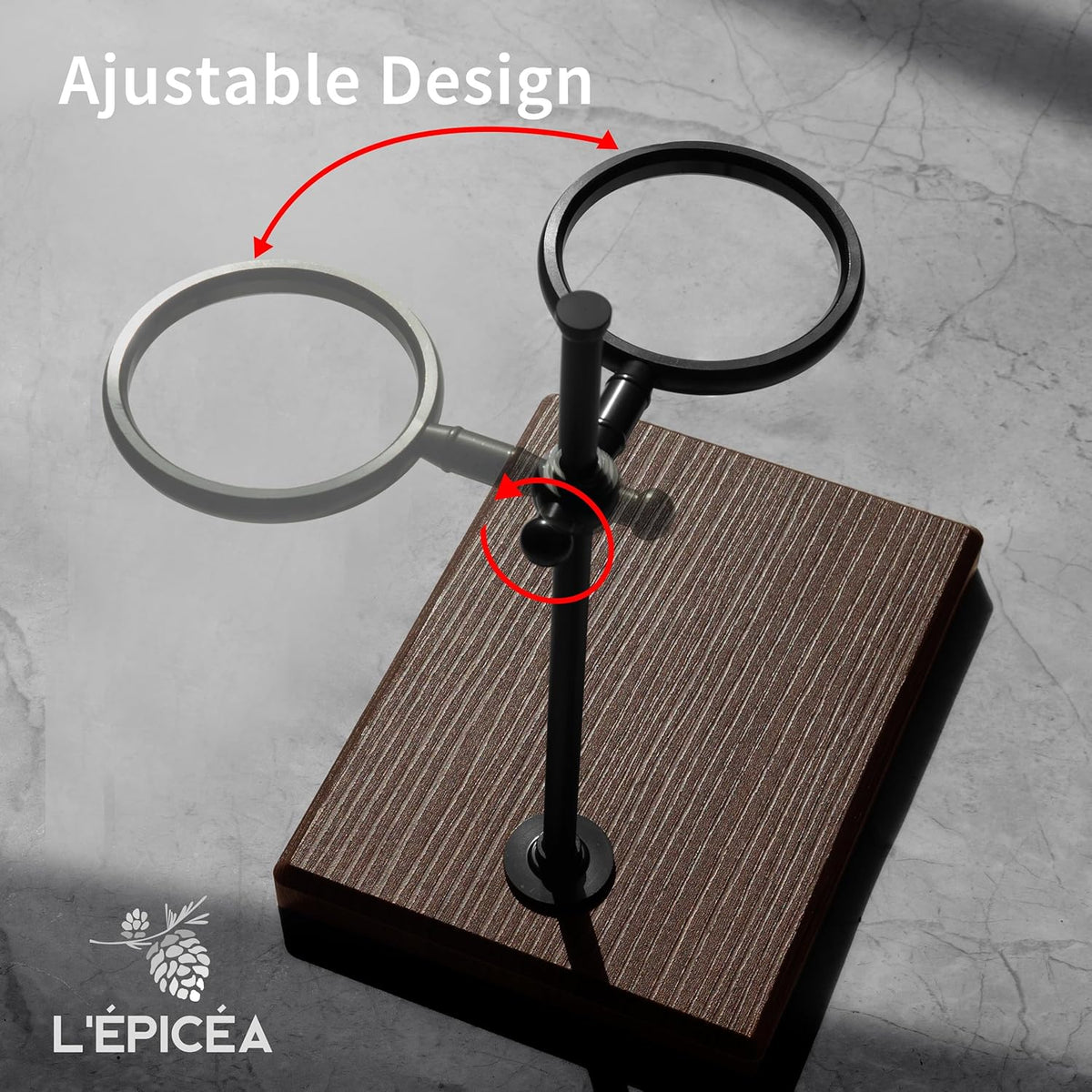 L'ÉPICÉA Pour Over Coffee Maker Set, Pour Over Coffee Maker with Stand, Adjustable Stainless Steel Stand, Wooden Base, Paper Filters, Cone Glass Carafe, Pour Over Coffee Dripper (Black)
