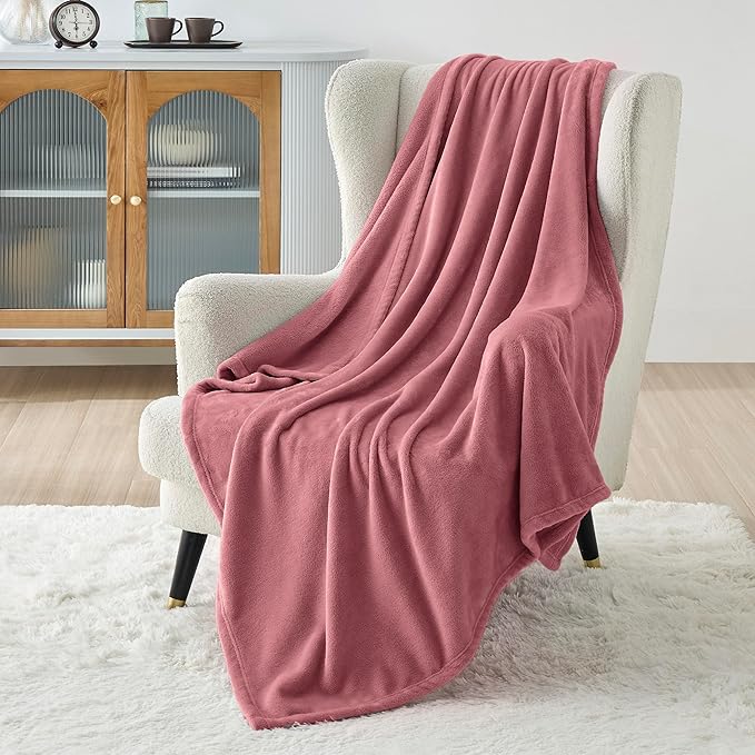 Bedsure Fleece Blankets Twin Size Rose Pink - 300GSM Lightweight Plush Fuzzy Cozy Soft Blanket for Bed, Sofa, Couch, Travel, Camping, 60x80 inches