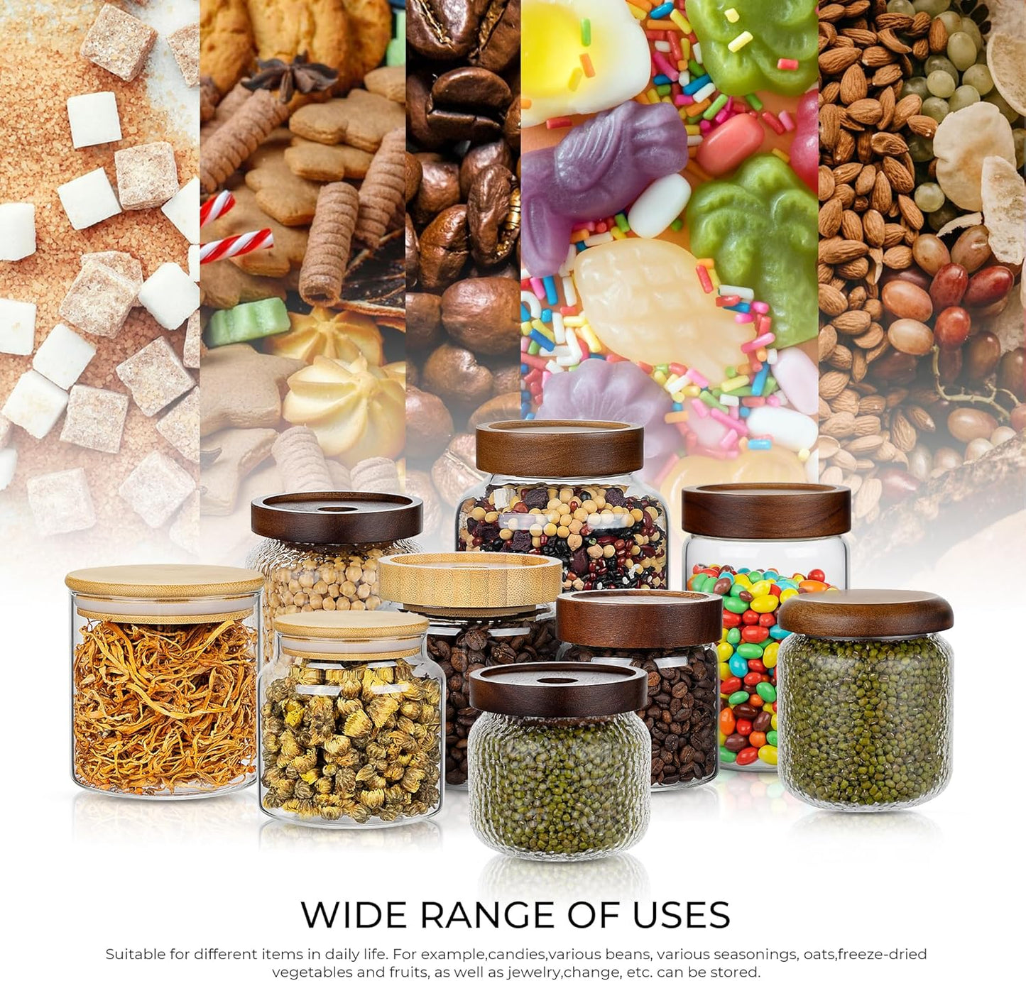 1PC Glass Storage Jars with Airtight Lids, 28 fl oz (850ml) coffee container with Wooden Lid, Glass Pantry Canister for Beans, Rice, Sugar and etc