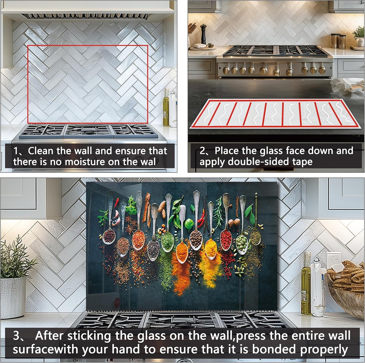 DAIFURONGE Spice Tempered Glass Backsplash For Kitchen Behind Stove,Stove Backsplash Top Cover,Easy to Clean Glass Splashback, Sink Cover Splash Guard,Home Kitchen Wall Decor (30"x24"(76.2x60.96cm))