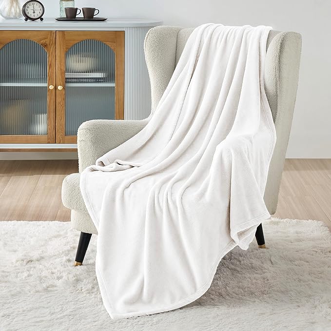 Bedsure Fleece Throw XL Blanket White - 300GSM Soft Lightweight Plush Cozy Blankets for Bed, Sofa, Couch, Travel, Camping, 50x70 inches