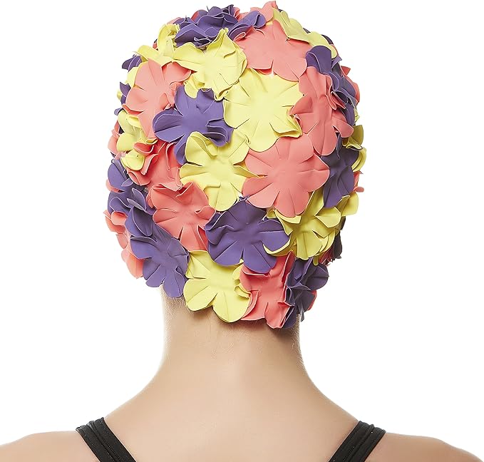 BEEMO Floral Petal Ladies Bathing Swim Cap Women Retro Swim Hat Long/Short Hair