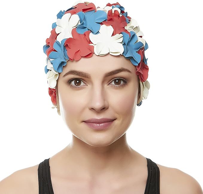 BEEMO Floral Petal Ladies Bathing Swim Cap Women Retro Swim Hat Long/Short Hair