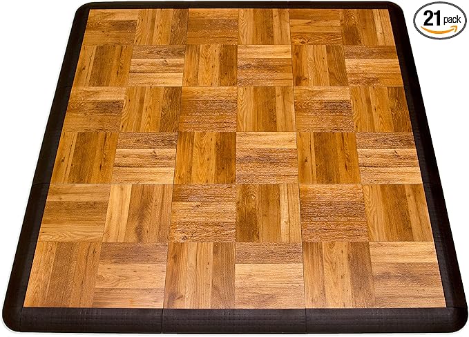 Big Floors 3X3OAKFLOOR Interlocking Lightweight Plastic Modular Dance Floor Kit (3' x 3'), Oak, 21 Piece