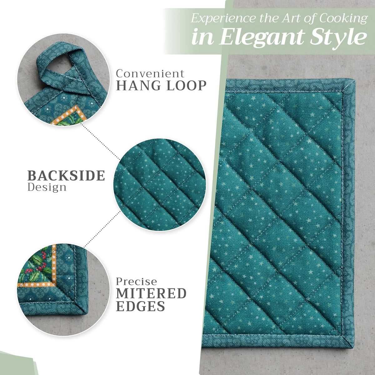 Maison d' Hermine Pot Holders 100% Cotton Heat Resistant Potholders 8" x 8" Hot Pads with Loop BBQ, Cooking, Baking, Grilling, Kitchen, Handling Hot Pans (Pack of 1, Hygge Christmas)