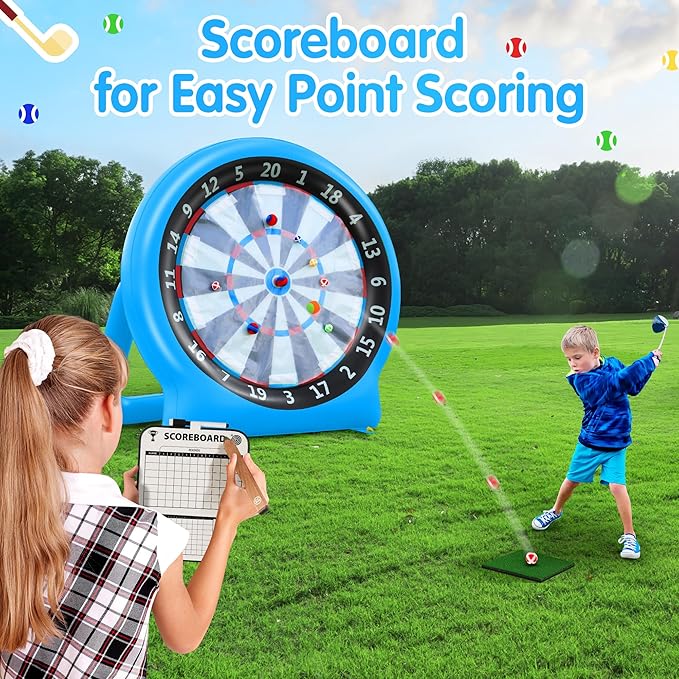 6FT Inflatable Dartboard, Giant Kick Darts Soccer Darts Golf & Throw Dart with Air Pump, Giant Outdoor Games, Blow up Soccer Dart for Yard Party Large Dartboard for Kids & Adults 20+Games