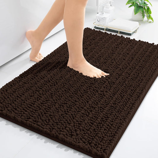 Arotive Luxury Chenille Bathroom Rug Mat, Extra Soft Thick Absorbent Shaggy Bath Rugs, Non-Slip Machine Wash Dry, Plush Bath Mats for Bathroom, Shower and Tub, 34x21, Brown