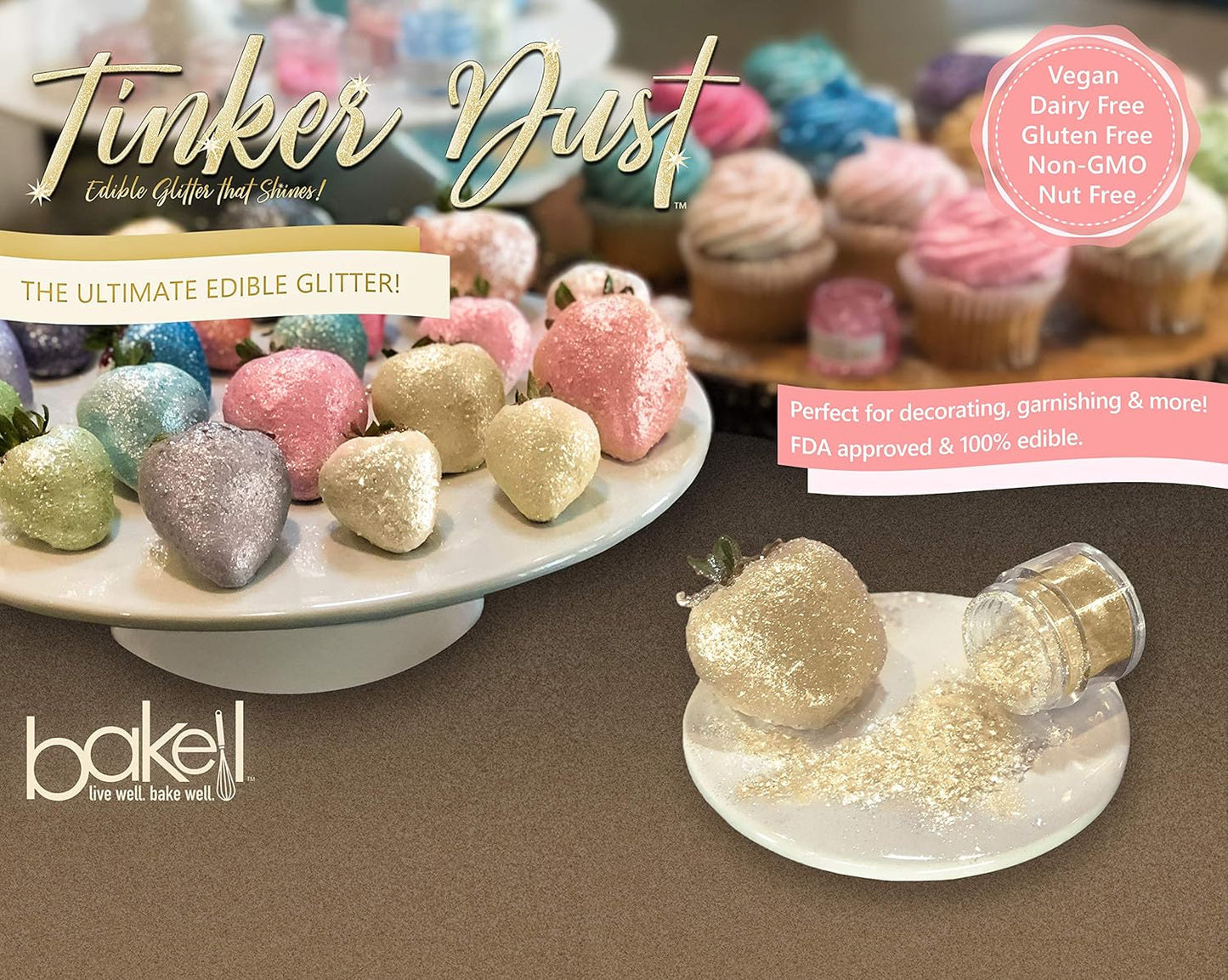BAKELL Olive Green Edible Glitter, 25 Grams | TINKER DUST Edible Glitter | KOSHER Certified | 100% Edible Glitter | Cakes, Cupcakes, Cake Pops, Drinks, Dessert Vegan Glitter & Dusts (25g, Olive Green)