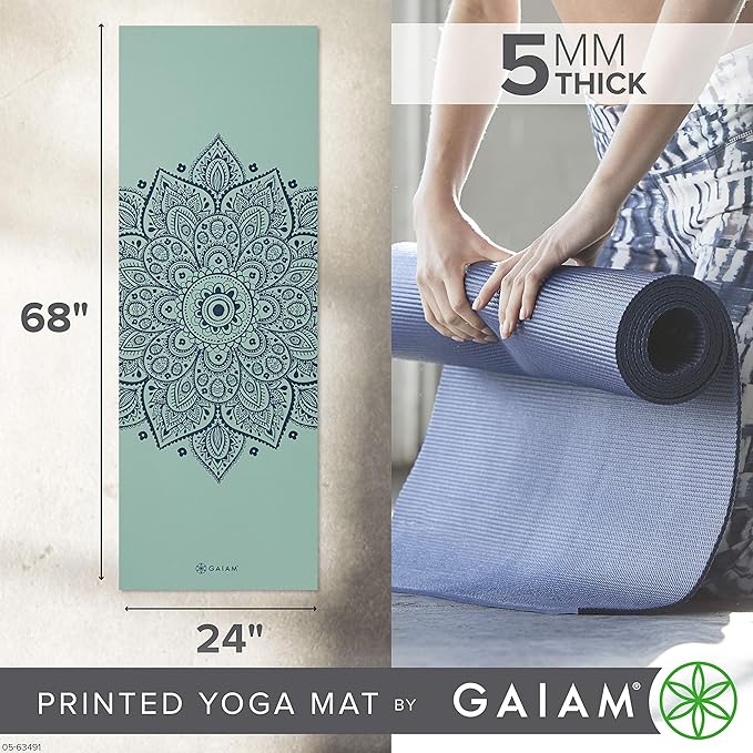 Gaiam Yoga Mat - Premium 5mm Print Thick Non Slip Exercise & Fitness Mat for All Types of Yoga, Pilates & Floor Workouts (68" x 24" x 5mm)
