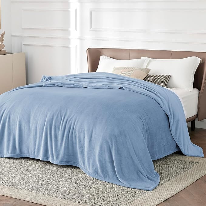 Bedsure Fleece Bed Blankets Queen Size Light Blue - Soft Lightweight Plush Fuzzy Cozy Luxury Blanket Microfiber, 90x90 inches