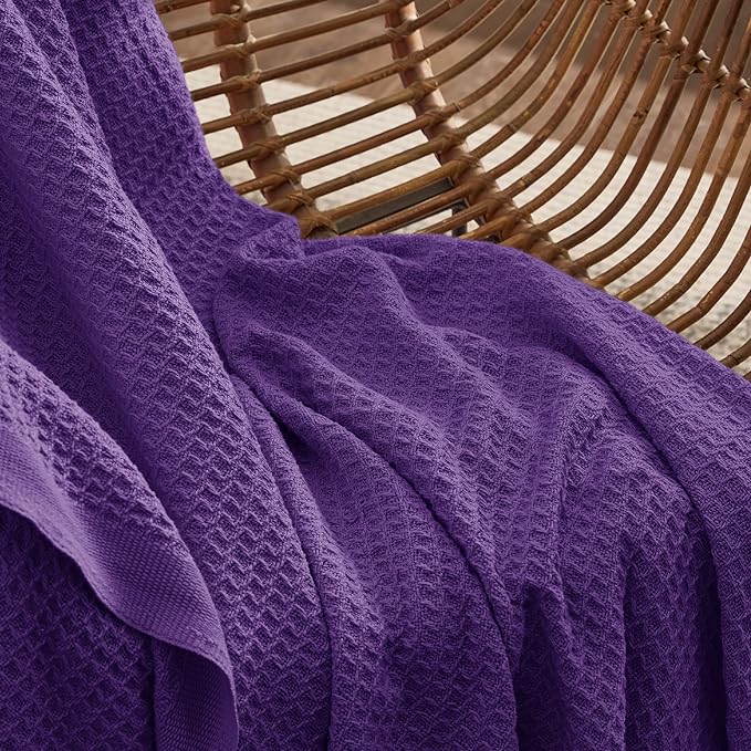 Bedsure 100% Cotton Blanket Twin XL Size for College Dorm - Breathable and Soft, Waffle Weave Twin Blanket for Summer, Dorm Room Essentials, Purple, 66x90 inches