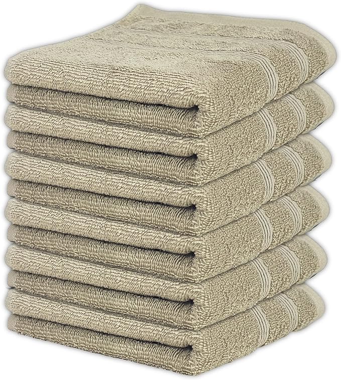 Kaufman - Premium Hand Towels Set for Bathroom, Spa, Gym, and Face Towel 100% Cotton Ring Spun, Ultra Soft Feel and Highly Absorbent Towels (Linen, 6-PK)
