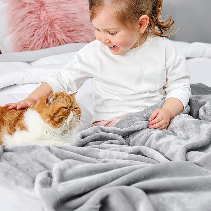 Bedsure Bedding Fleece Blanket for Girls and Boys - Soft Cozy Cute Small Throw Blankets for Travel, 43x55 Inches, Light Grey