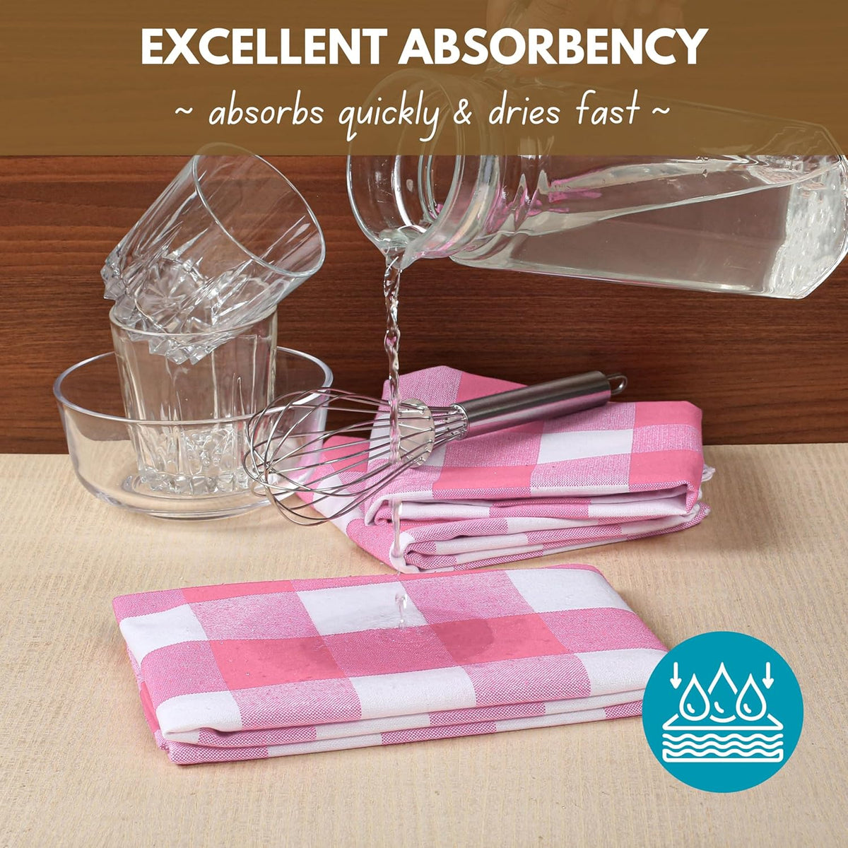 Native Fab Pink Checked Kitchen Towel 16"x26" - 12 Pack Buffalo Plaid Cotton Dish Towels - Absorbent Dishcloth Set, Soft Reusable Towels with Hanging Loop - Pink White
