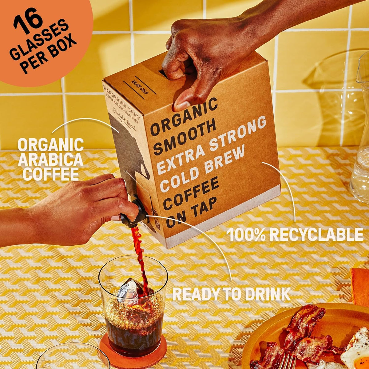 Wandering Bear Organic Hazelnut Cold Brew Coffee On Tap, 96 fl oz - Extra Strong, Bold, Smooth, Unsweetened, Shelf-Stable, Ready to Drink, Gluten Free, & Vegan, Iced Cold Brewed Coffee Drinks