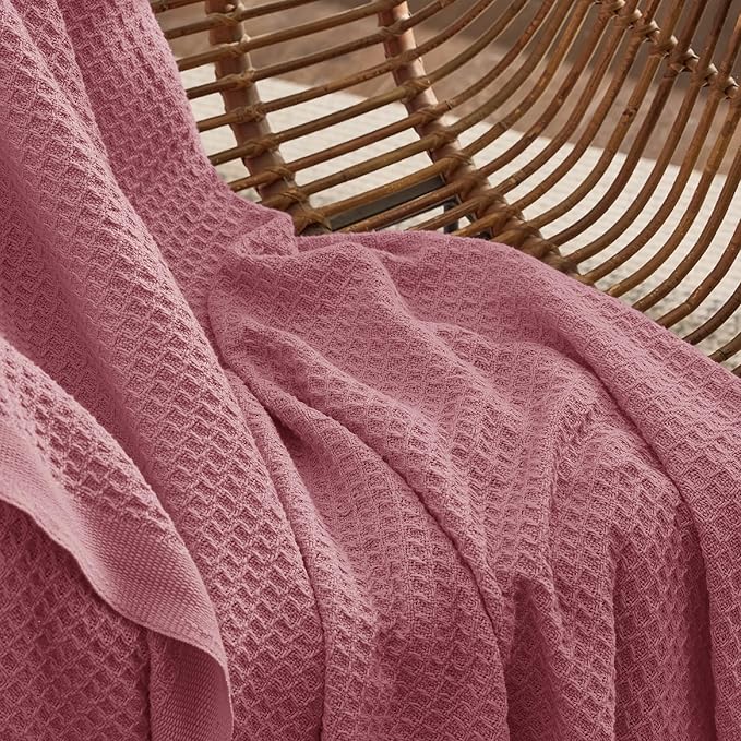 Bedsure 100% Cotton Blanket Twin XL Size for College Dorm - Breathable and Soft, Waffle Weave Twin Blanket for Summer, Dorm Room Essentials, Dusty Rose, 66x90 inches