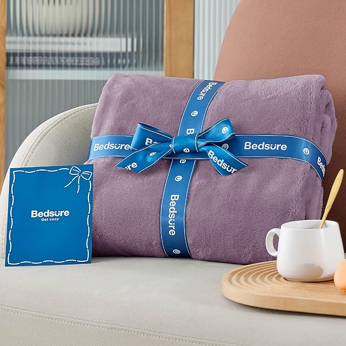 Bedsure Fleece Throw XL Blanket Fog Purple - 300GSM Soft Lightweight Plush Cozy Blankets for Bed, Sofa, Couch, Travel, Camping, 50x70 inches