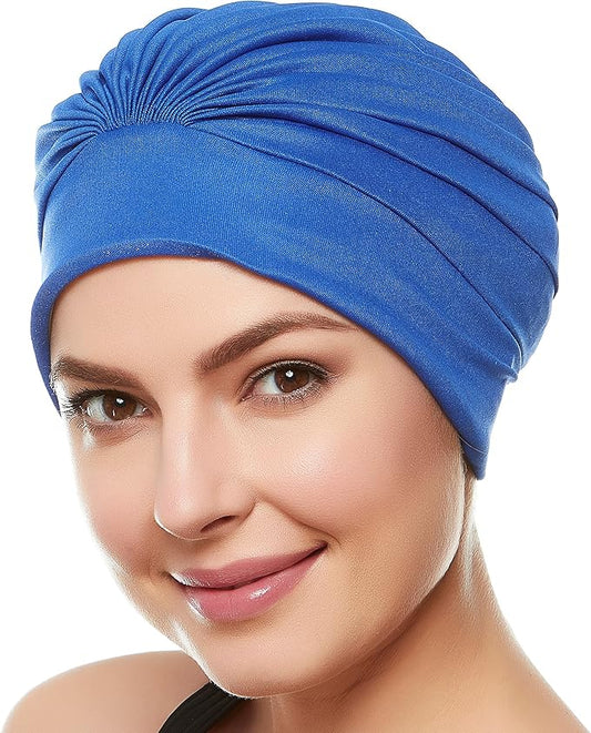 BEEMO Swim Caps for Women Swimming Turban Polyester Latex Lined Pleated for Ladies