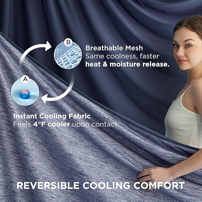 Bedsure Summer Cooling Blanket King Size for Hot Sleepers with Sports Mesh Design, Arc-Chill Q-Max 0.4 Lightweight Breathable Ice Cold Blanket for Night Sweats, 108 x 90 Inches, Mesh Navy