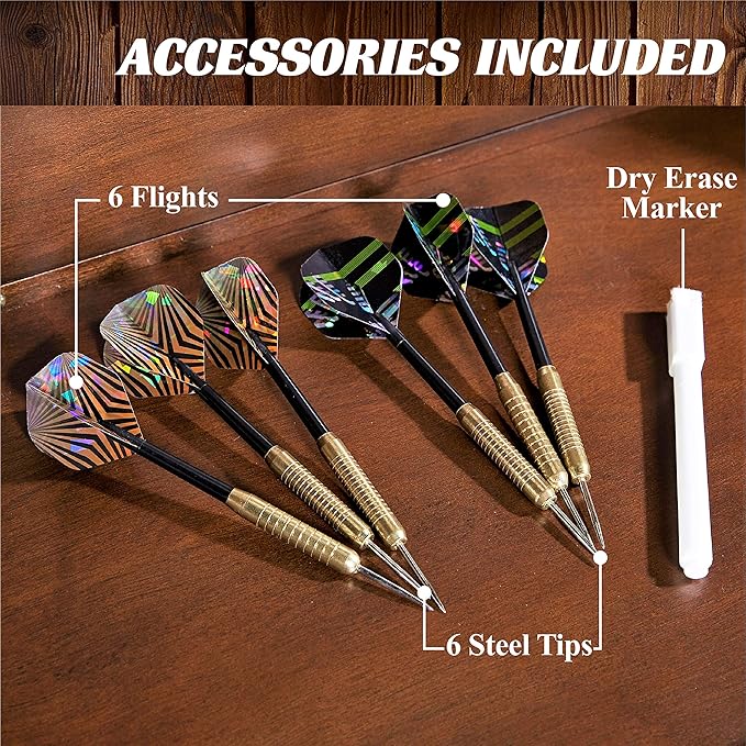 Barrington Dartboard Multiple Styles Pre-Assembled Wood Dartboard Cabinet Collection with 18” Bristle Dartboard & Steel Tip Dart Set, Perfect for Cricket Games