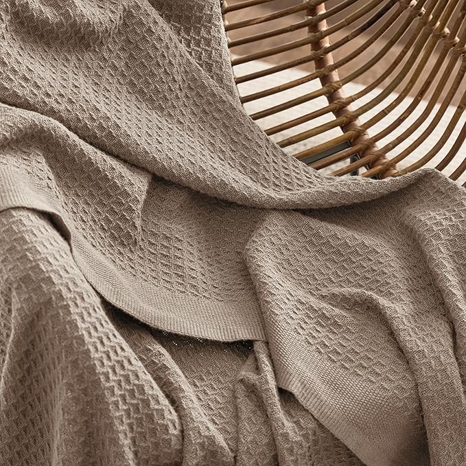 Bedsure 100% Cotton Large Blanket Oversized King for Bed - Breathable Thick Waffle Weave Blanket for Summer, Couch Cover, Taupe, 120x94 inches