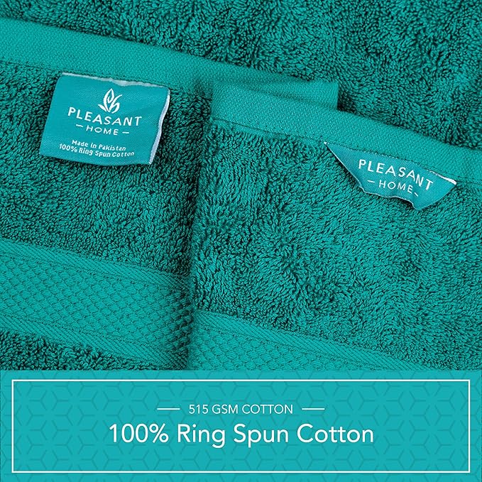 Pleasant Home Bath Towels Set of 6 (24” x 50”) 100% Cotton, 515 GSM | Lightweight, Soft & Absorbent Luxury Towels for Bathroom | for Gym, Pool & Spa | 6 Pack, Teal