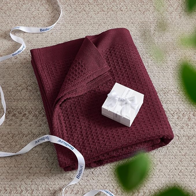 Bedsure 100% Cotton Blanket Twin XL Size for College Dorm - Breathable and Soft, Waffle Weave Twin Blanket for Summer, Dorm Room Essentials, Red, 66x90 inches