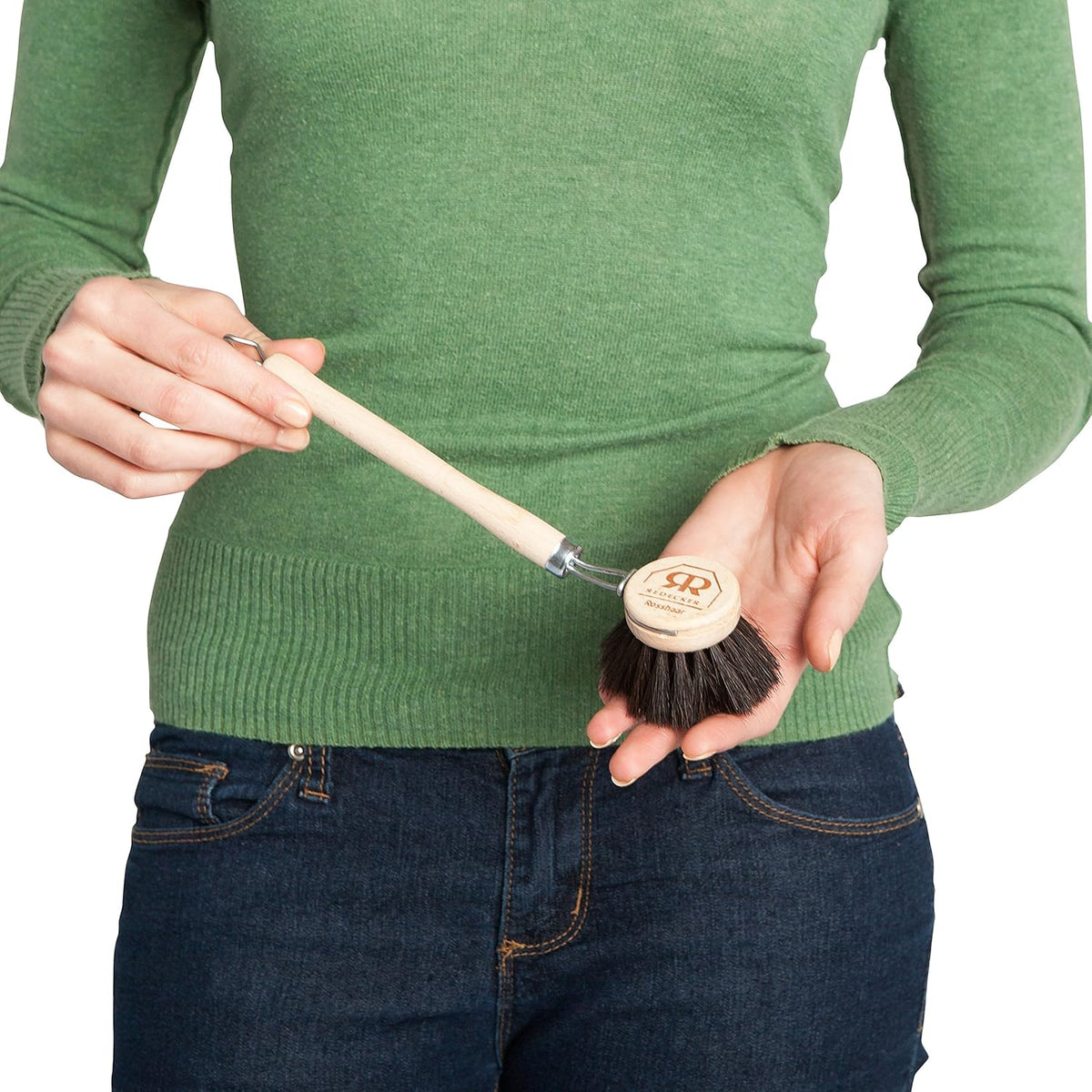 Redecker German-Made Horse Hair Bristle Dish Brush, Soft All-Purpose Scrubber for Kitchen & Household with Strong Horse Hair Bristles, 1-1/2 inch Replaceable Brush Head, Set of 2, 9-inches Long