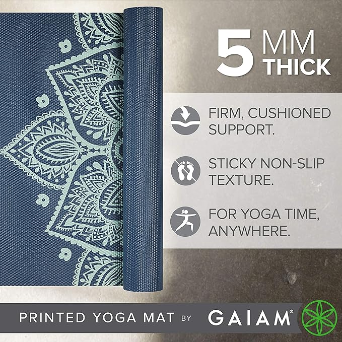 Gaiam Yoga Mat - Premium 5mm Print Thick Non Slip Exercise & Fitness Mat for All Types of Yoga, Pilates & Floor Workouts (68" x 24" x 5mm)